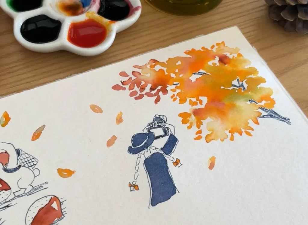 紅葉狩りを楽しむ女性３