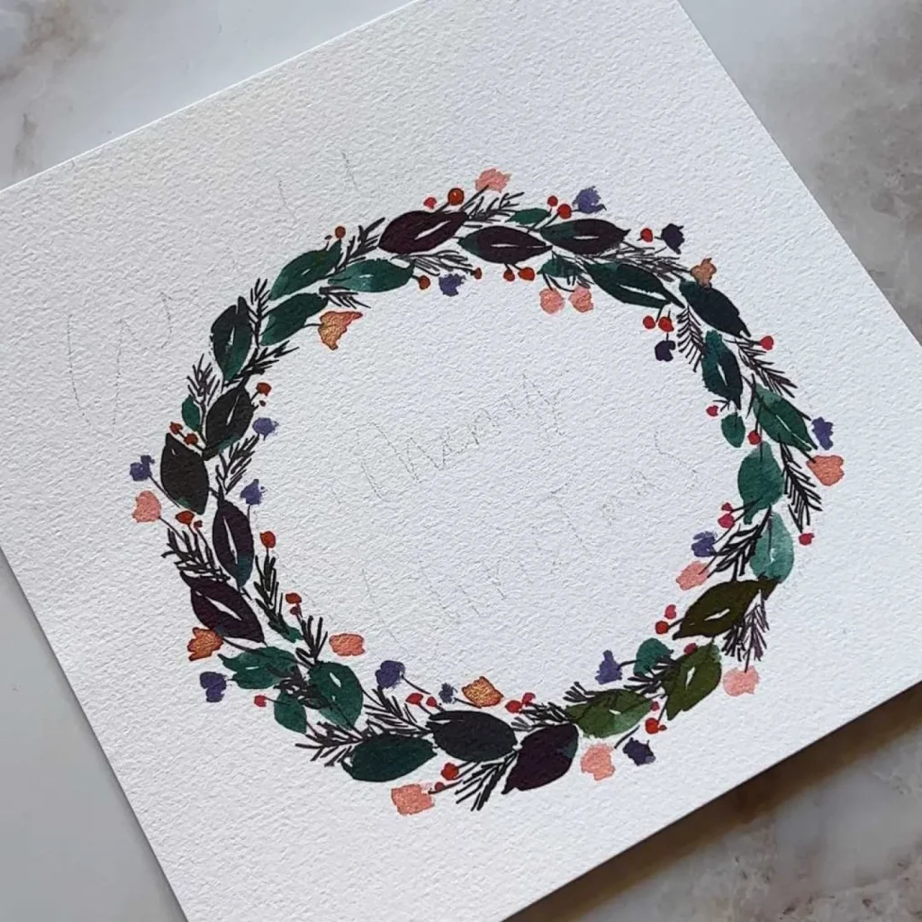 クリスマスリースが書き上がった状態