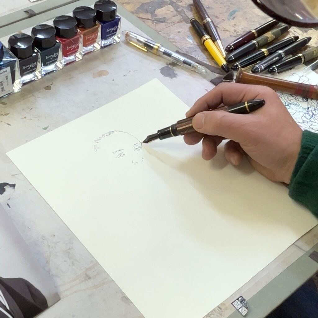 コナン・ドイルを描いている様子１