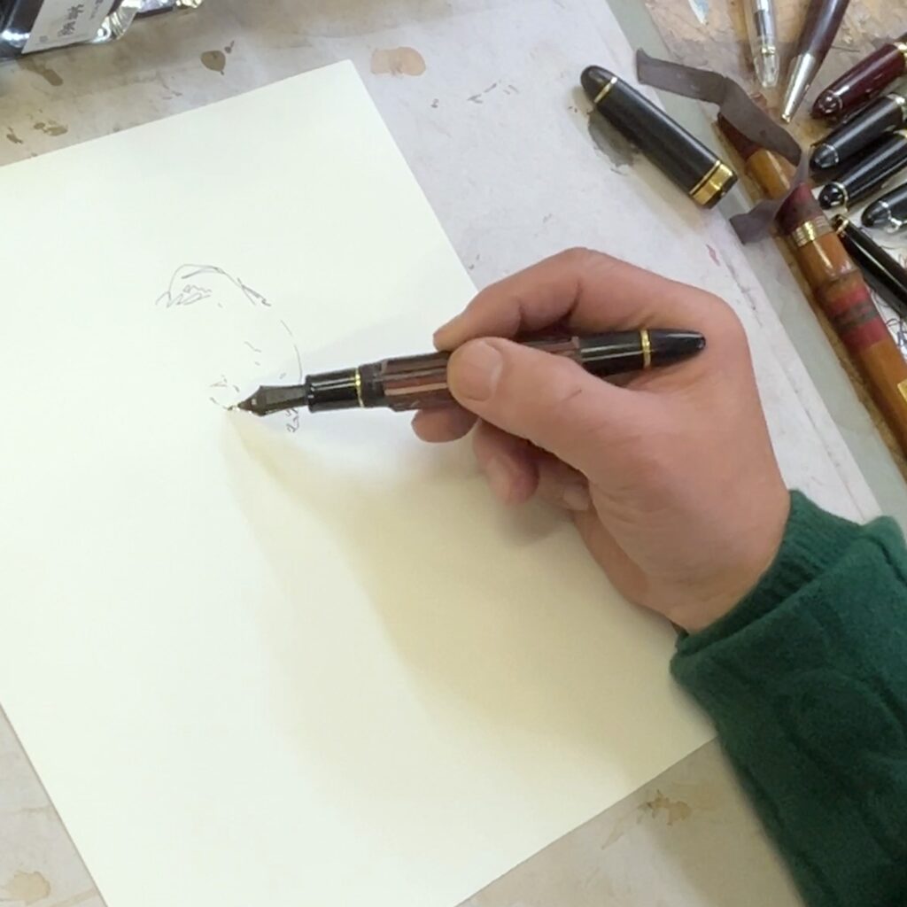 アーネスト・ヘミングウェイを描いている様子１