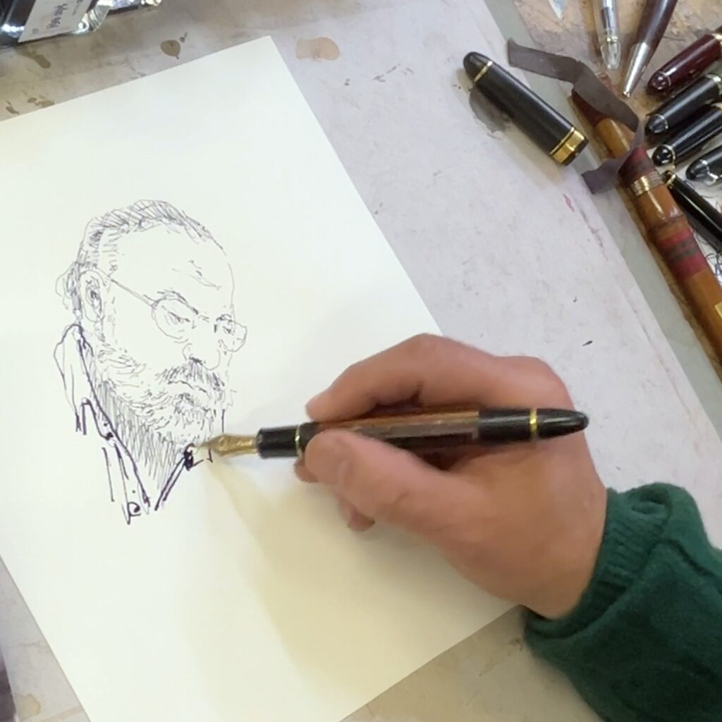 アーネスト・ヘミングウェイを描いている様子３