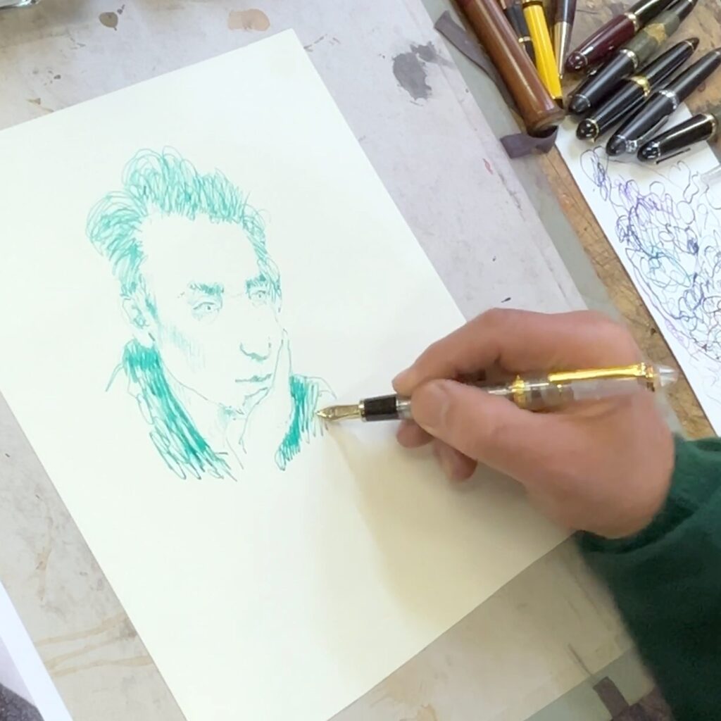 太宰治を描いている様子３