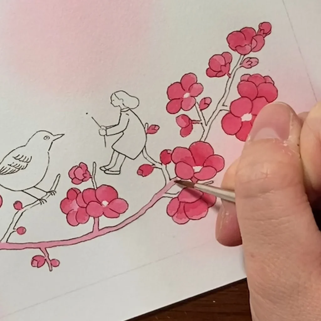 梅の枝を塗っている様子１