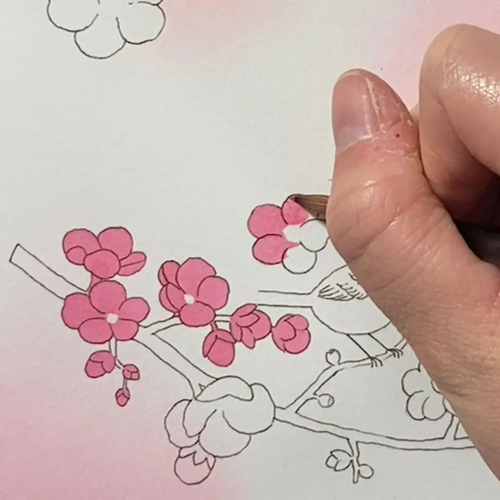 梅の花を塗っている様子１