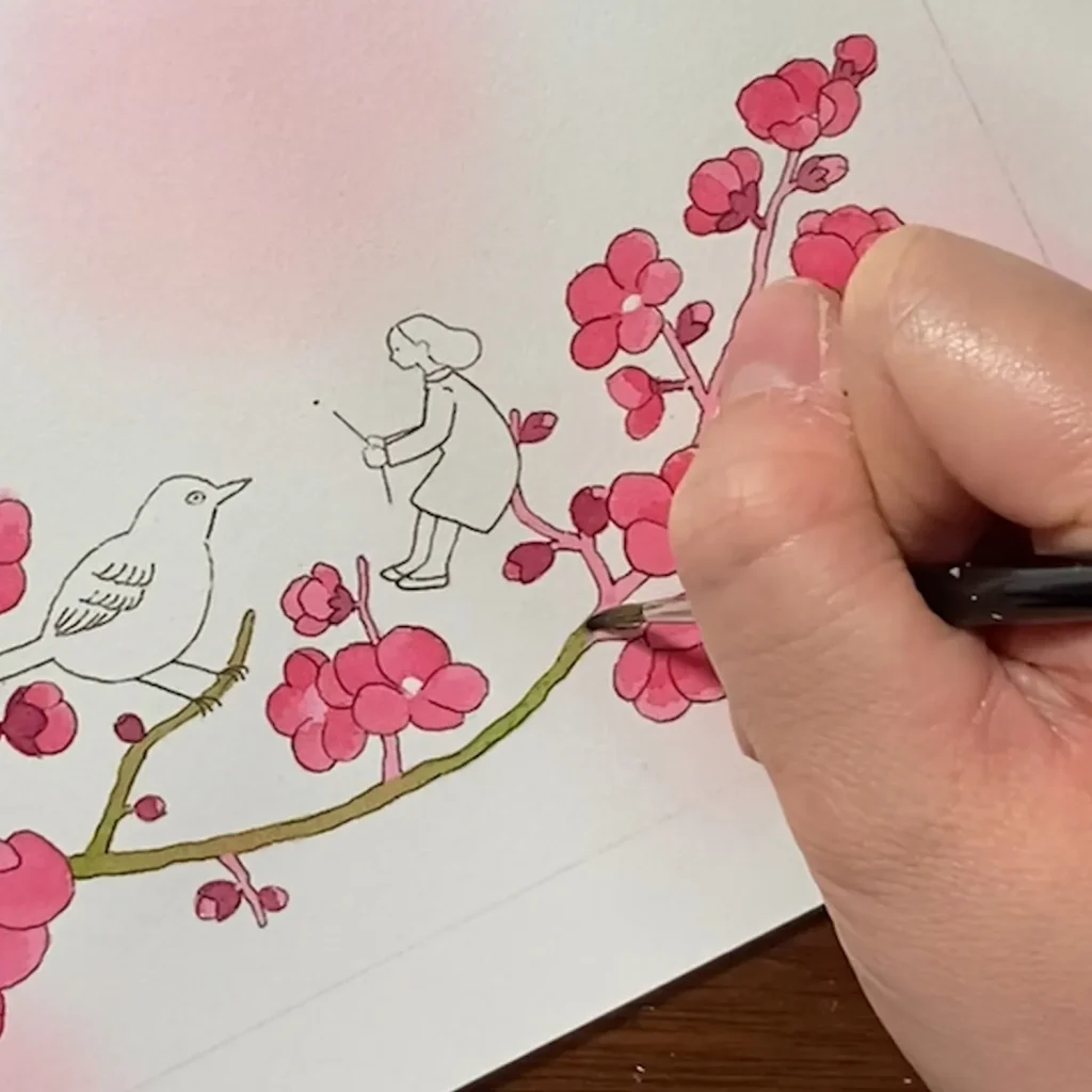 梅の枝を塗っている様子２