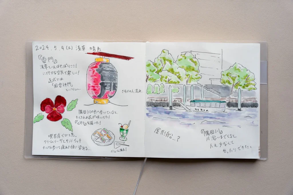 完成したお出かけスケッチの紙面の写真